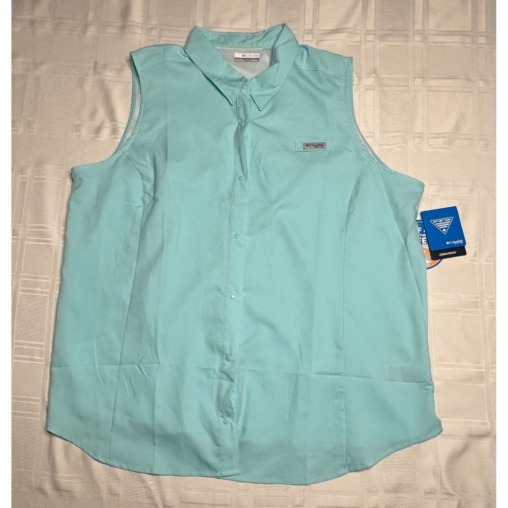 Columbia Shirt Womens 2X Aqua Tamiami Sleeveless PFG Fishing Omni-Shade FW7157